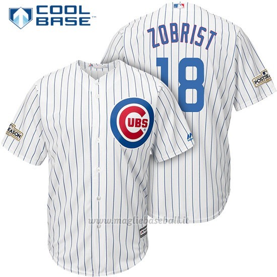 Maglia Baseball Uomo Chicago Cubs 2017 Postseason 18 Ben Zobrist Bianco Cool Base